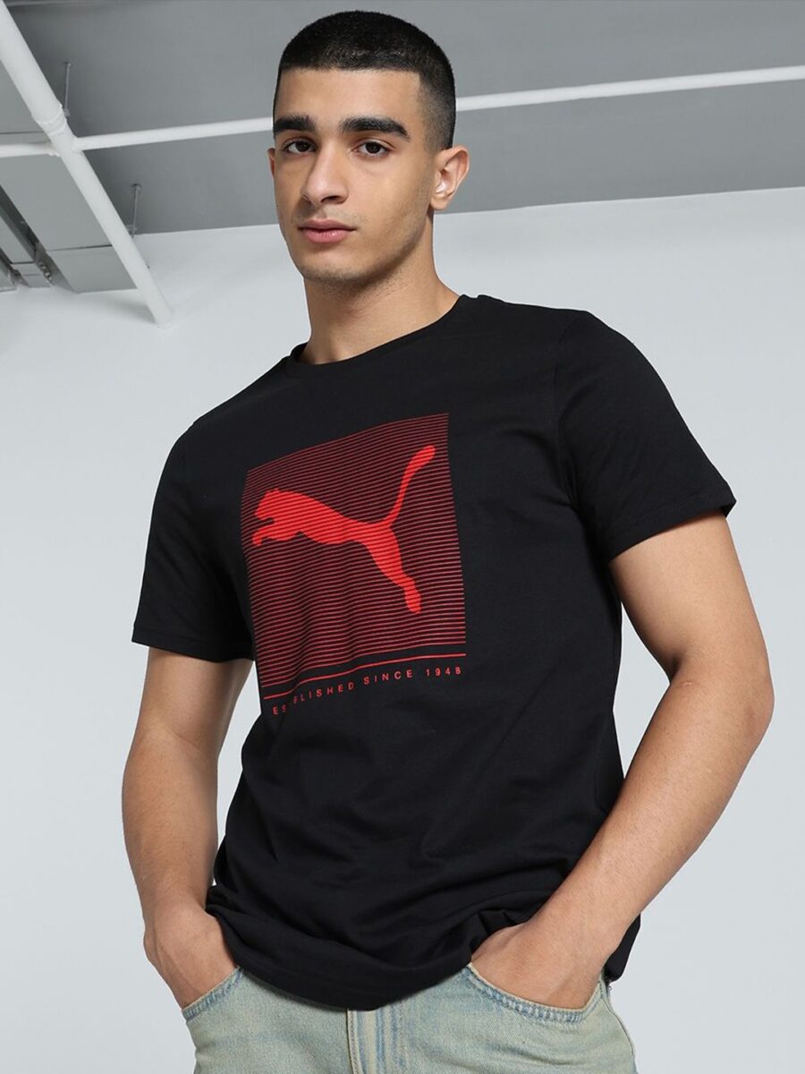 Puma Striped Logo Graphic Printed Slim Fit Tee