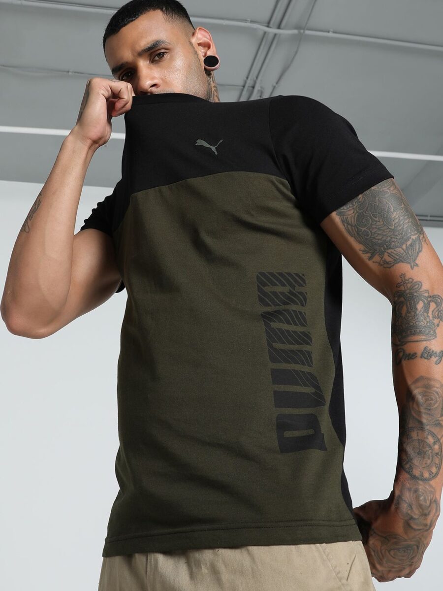 Puma Logo Wording Teal Slim Fit Tee