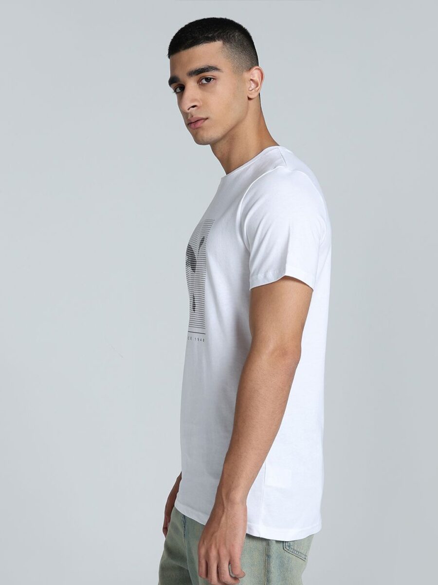 Puma White Striped Logo Graphic Printed Slim Fit Tee - Image 4