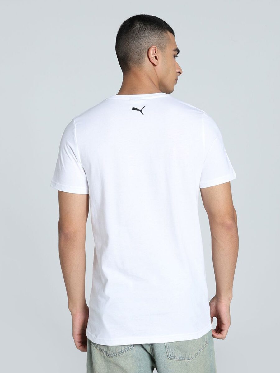 Puma White Striped Logo Graphic Printed Slim Fit Tee - Image 3