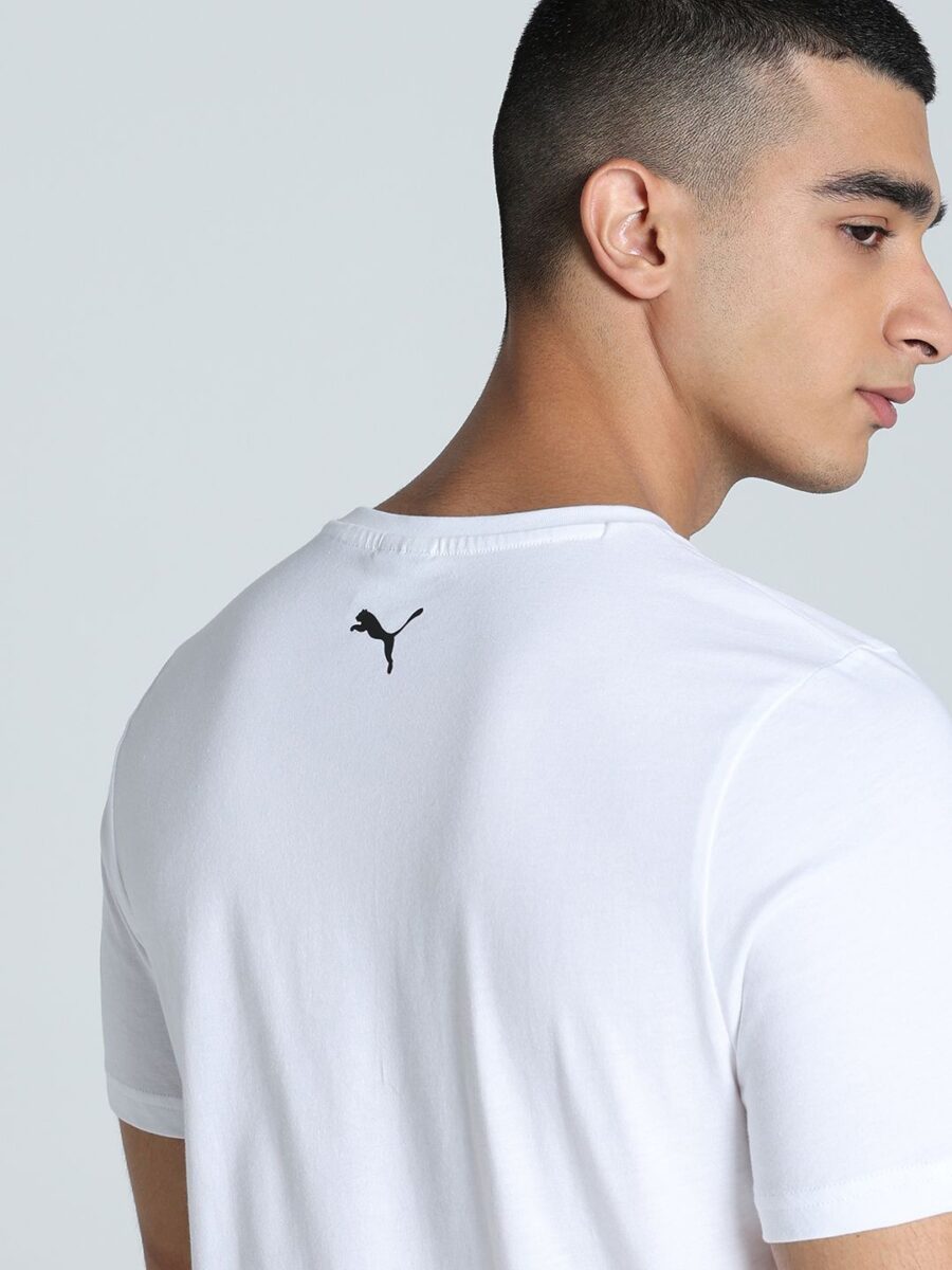 Puma White Striped Logo Graphic Printed Slim Fit Tee - Image 6